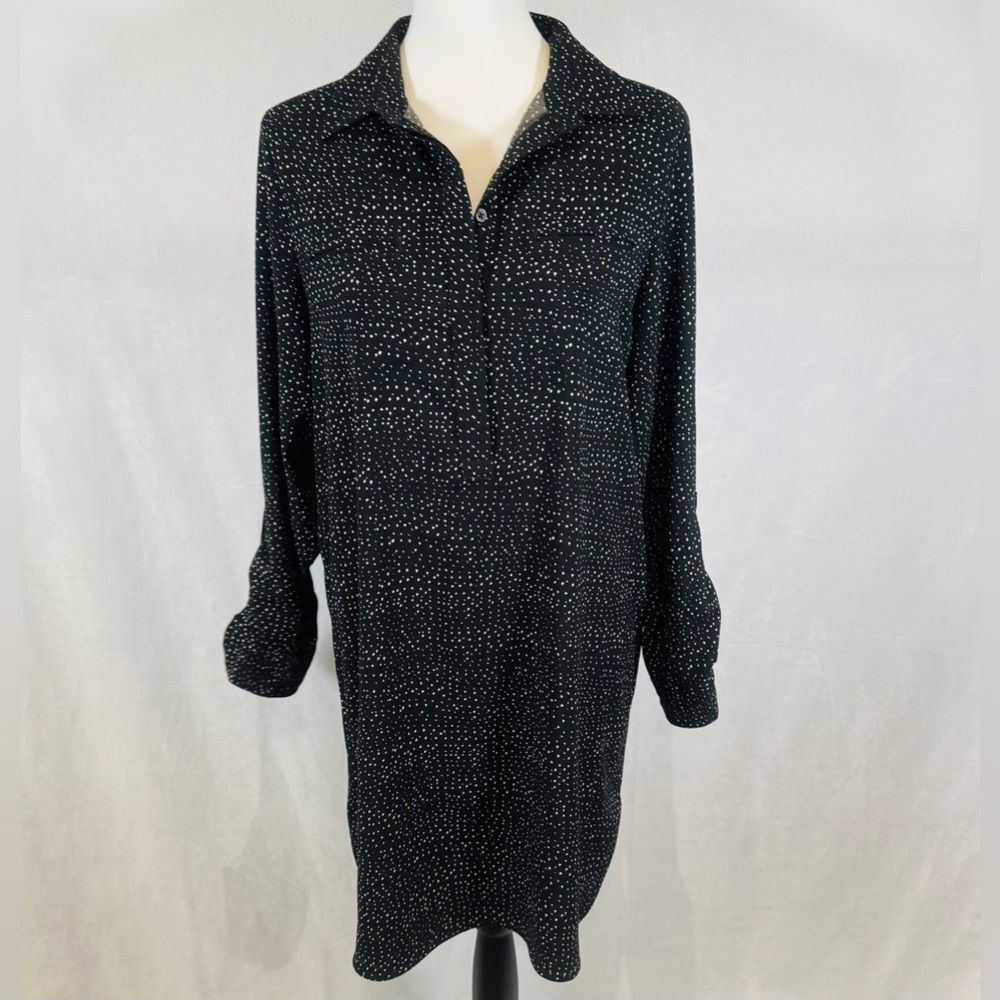 Lila Rose long sleeve black and white dot print shirt dress size medium